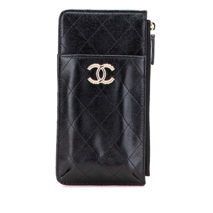 Chanel CC Quilted Caviar Card Holder Black Leather Good condition - Front View