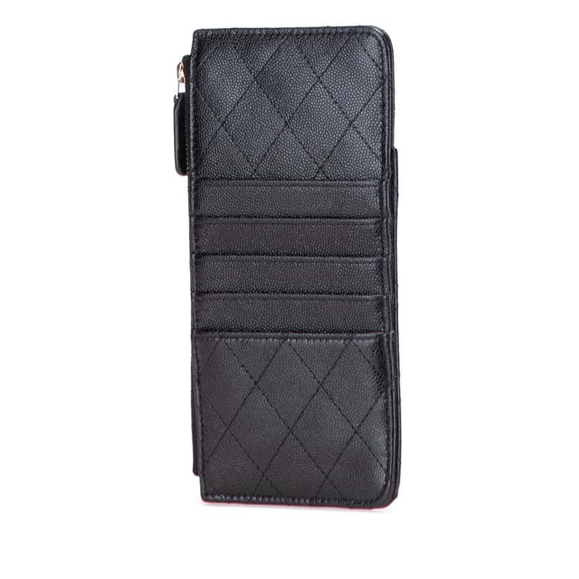 Chanel CC Quilted Caviar Card Holder Black Leather Good condition - Back View