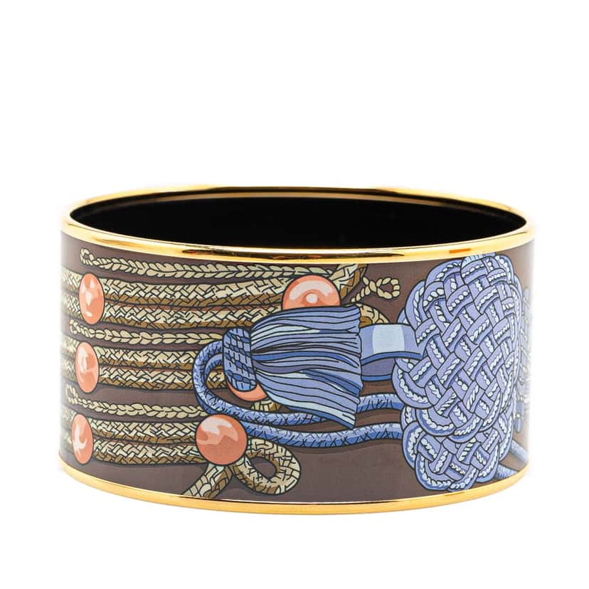 Hermès Extra Wide Brandebourgs Enamel Bangle 70 Brown Good condition - Front View