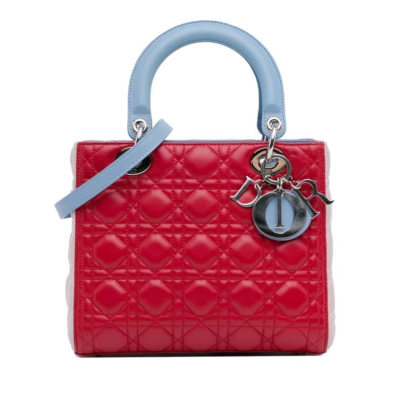 Dior Medium Tricolor Lambskin Cannage Lady Dior Red Leather Very good condition - Front View