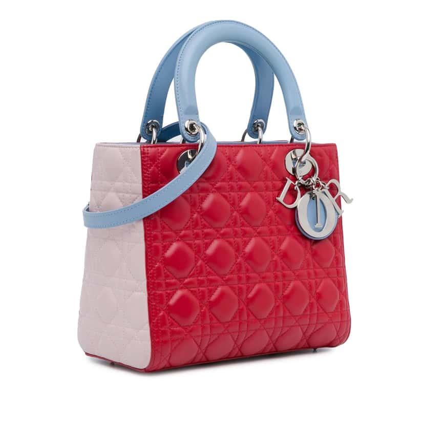 Dior Medium Tricolor Lambskin Cannage Lady Dior Red Leather Very good condition - Back View