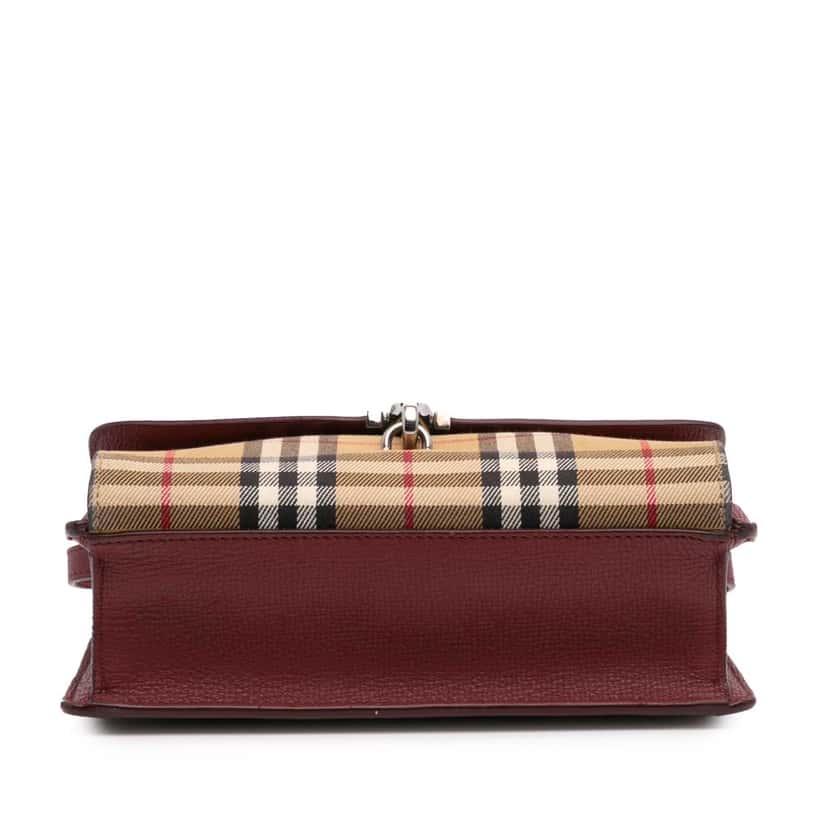Burberry Small Leather and House Check Canvas Derby Macken Crossbody Red Leather Good condition - Inside View