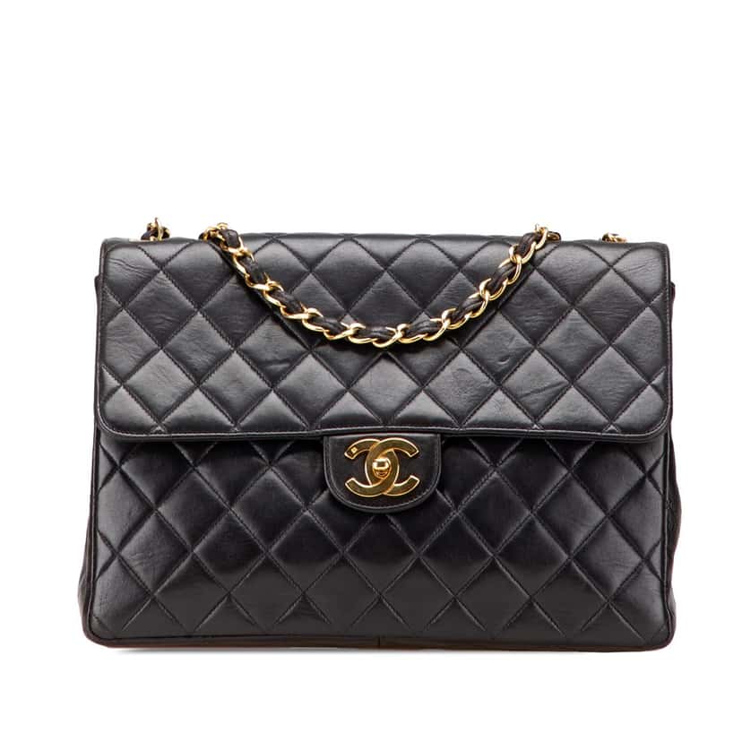 Chanel Jumbo Classic Lambskin Single Flap Black Leather Good condition - Front View