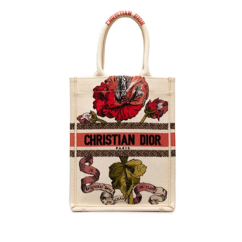 Dior Fleurs Bibliques Embroidery Vertical Book Tote Brown Canvas Good condition - Front View