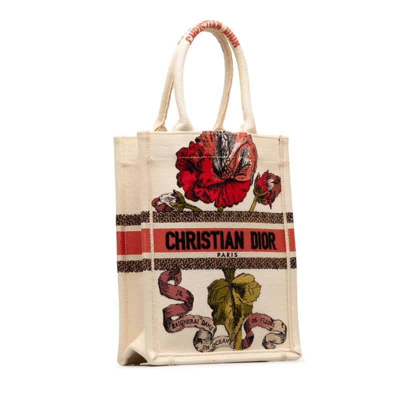 Dior Fleurs Bibliques Embroidery Vertical Book Tote Brown Canvas Good condition - Back View