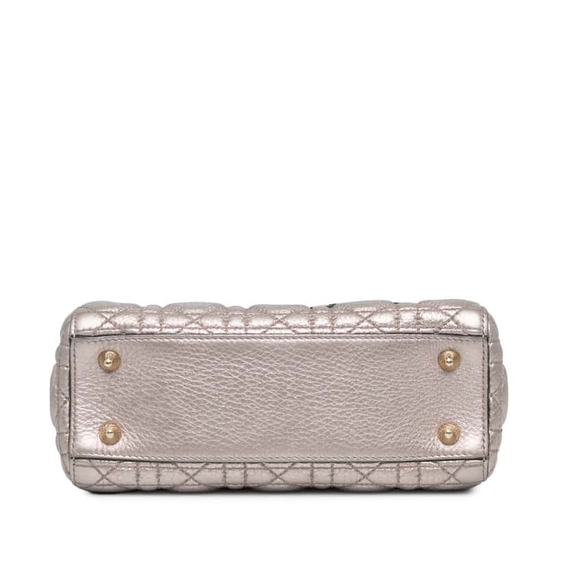 Dior Small Metallic Grained Calfskin Cannage Supple Lady Dior Silver Leather Good condition - Inside View