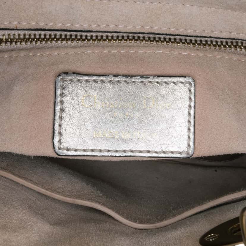 Dior Small Metallic Grained Calfskin Cannage Supple Lady Dior Silver Leather Good condition - Box View