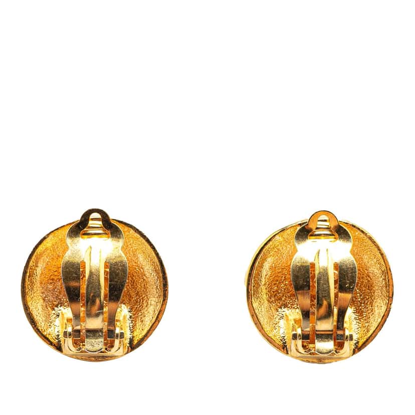 Chanel Gold Plated CC Quilted Round Clip On Earrings Gold Metal Good condition - Back View