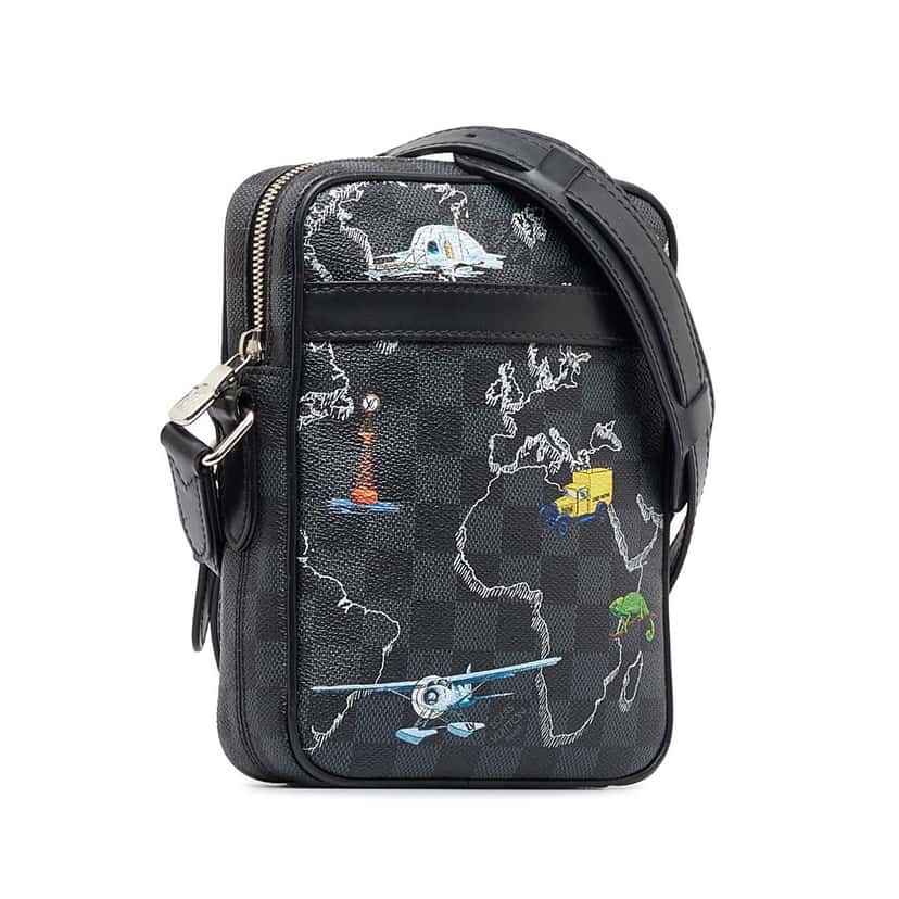 Louis Vuitton Damier Graphite Renaissance Map Danube Slim PM Black Canvas Good condition - Back View