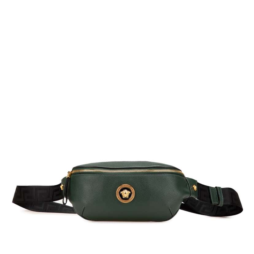Versace Grained Calfskin Vanitas Medea Belt Bag Green Leather Good condition - Front View