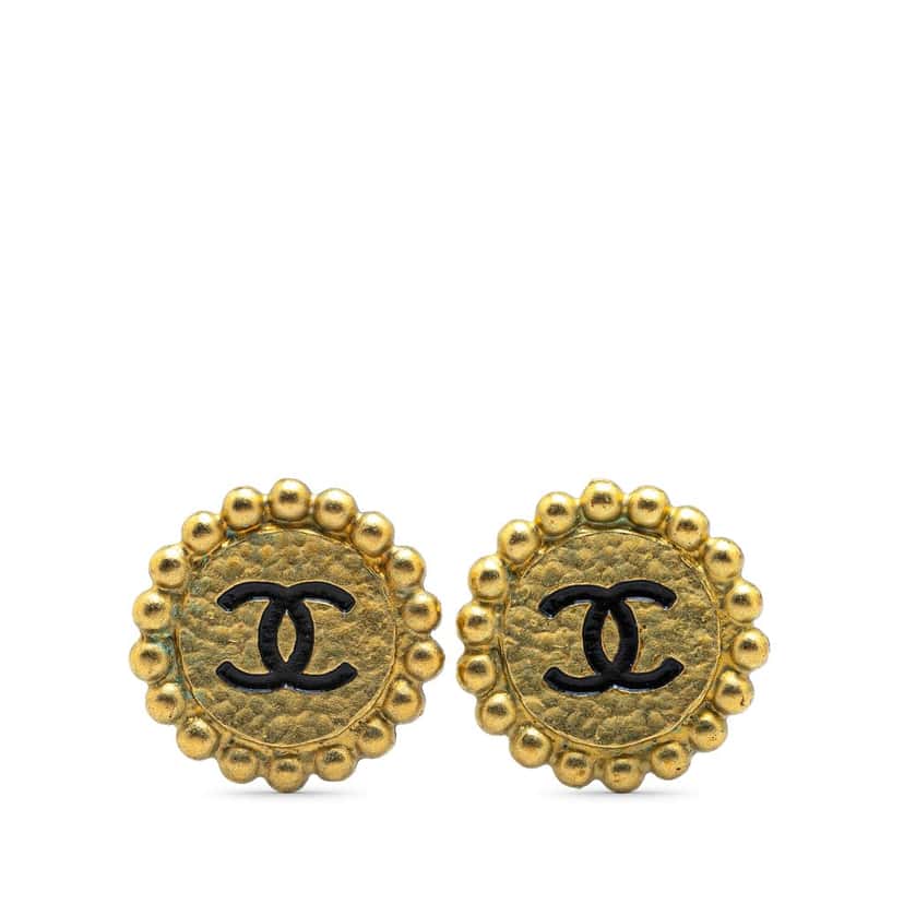 Chanel Gold Plated CC Button Clip On Earrings Gold Metal Good condition - Front View