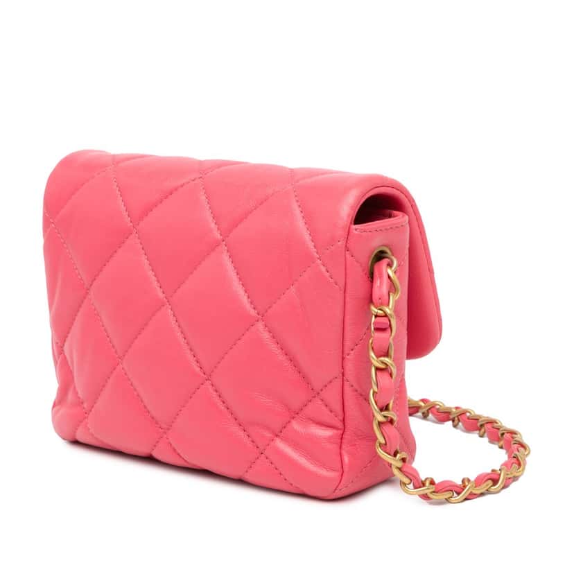 Chanel Mini Quilted Lambskin Acrylic Coco Love Flap Pink Leather Good condition - Back View