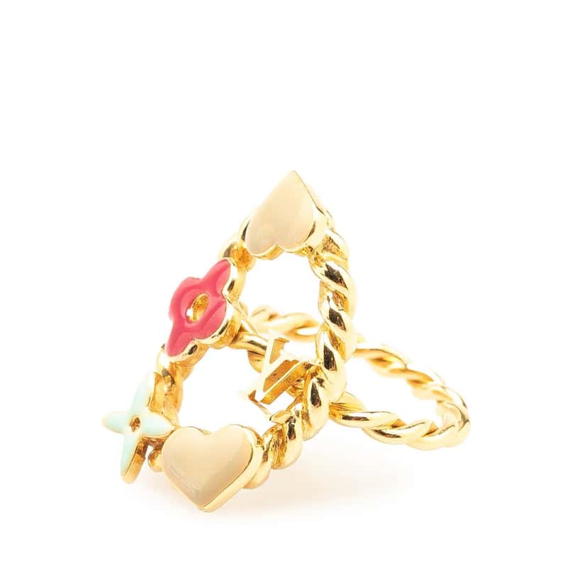 Louis Vuitton Gold Plated and Enamel Berg Sweet Monogram Ring Gold Metal Good condition - Back View