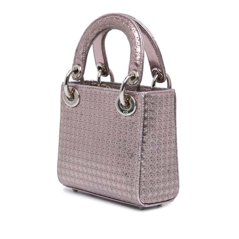 Dior Mini Metallic Patent Microcannage Lady Dior Pink Leather Fair condition - Back View