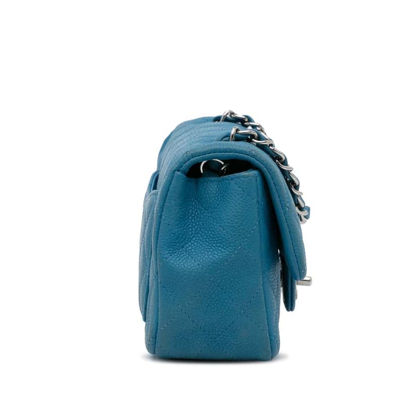 Chanel Mini Rectangular Classic Caviar Single Flap Blue Leather Good condition - Inside View