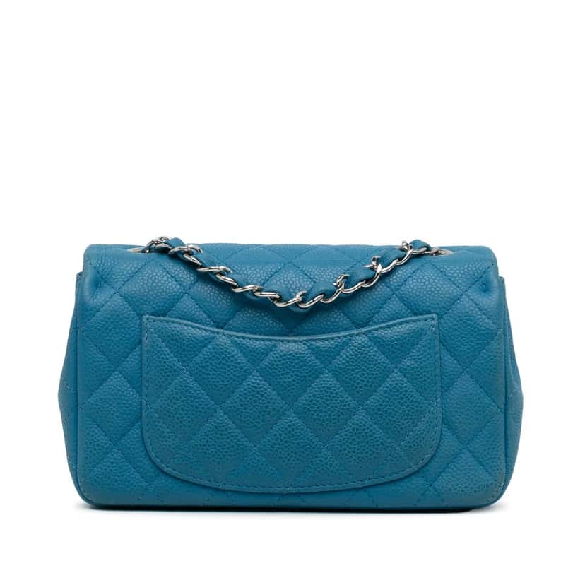 Chanel Mini Rectangular Classic Caviar Single Flap Blue Leather Good condition - Model View