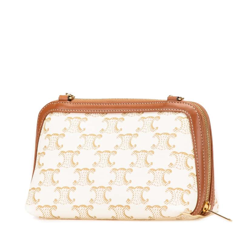 Celine Triomphe Coated Canvas Clutch On Chain White Canvas Good condition - Back View