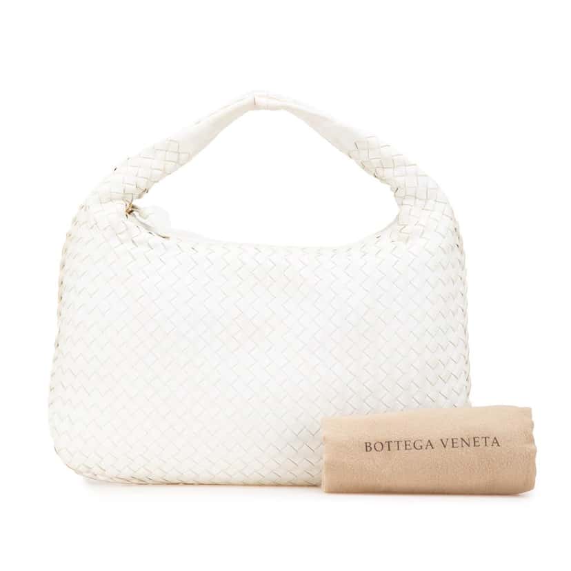Bottega Veneta Small Nappa Intrecciato Veneta Hobo White Leather Good condition - Front View