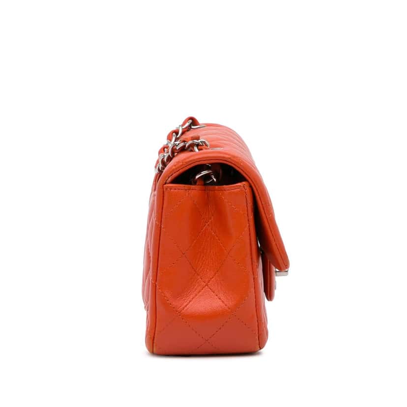 Chanel Mini Rectangular Classic Lambskin Single Flap Orange Leather Very good condition - Inside View