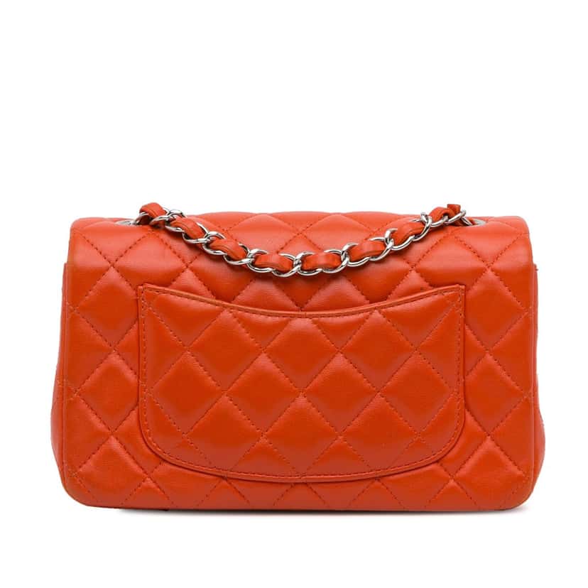 Chanel Mini Rectangular Classic Lambskin Single Flap Orange Leather Very good condition - Model View