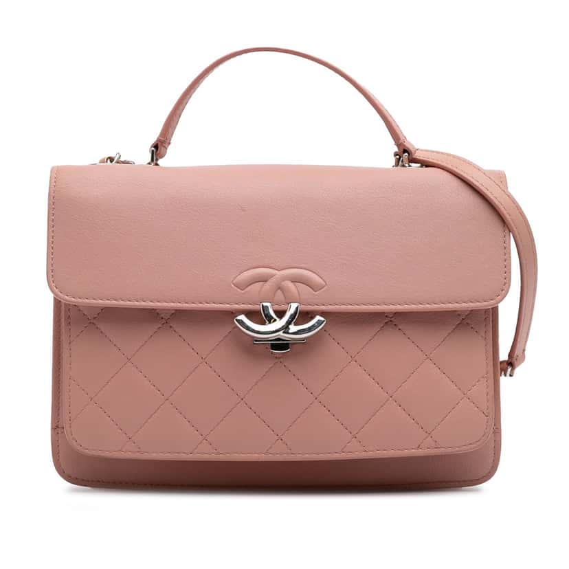 Chanel Large Quilted Goatskin CC Box Flap Pink Leather Good condition - Front View