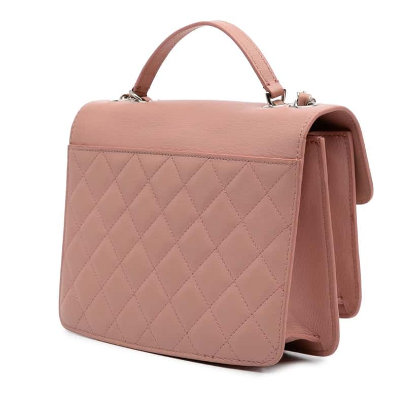 Chanel Large Quilted Goatskin CC Box Flap Pink Leather Good condition - Back View