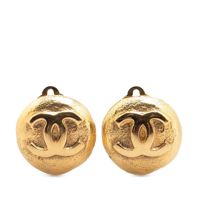 Chanel Gold Plated CC Round Clip On Earrings Gold Metal Good condition - Front View