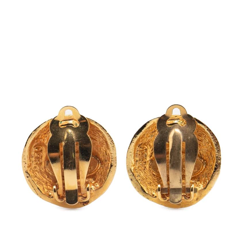 Chanel Gold Plated CC Round Clip On Earrings Gold Metal Good condition - Back View