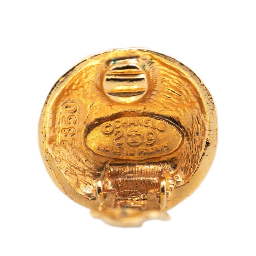 Chanel Gold Plated CC Round Clip On Earrings Gold Metal Good condition - Inside View