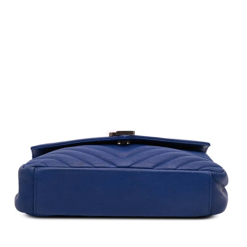 Saint Laurent Medium Quilted Chevron Sheepskin College Satchel Blue Leather Good condition - Inside View