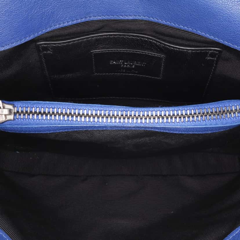 Saint Laurent Medium Quilted Chevron Sheepskin College Satchel Blue Leather Good condition - Model View