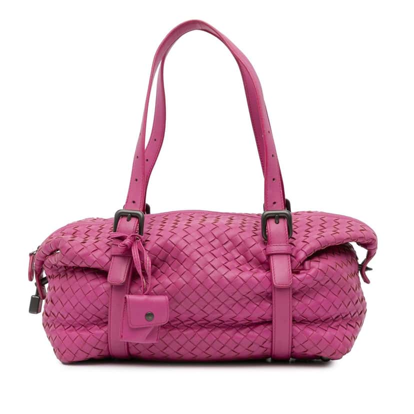 Bottega Veneta Nappa Intrecciato Montaigne Shoulder Bag Pink Leather Good condition - Front View