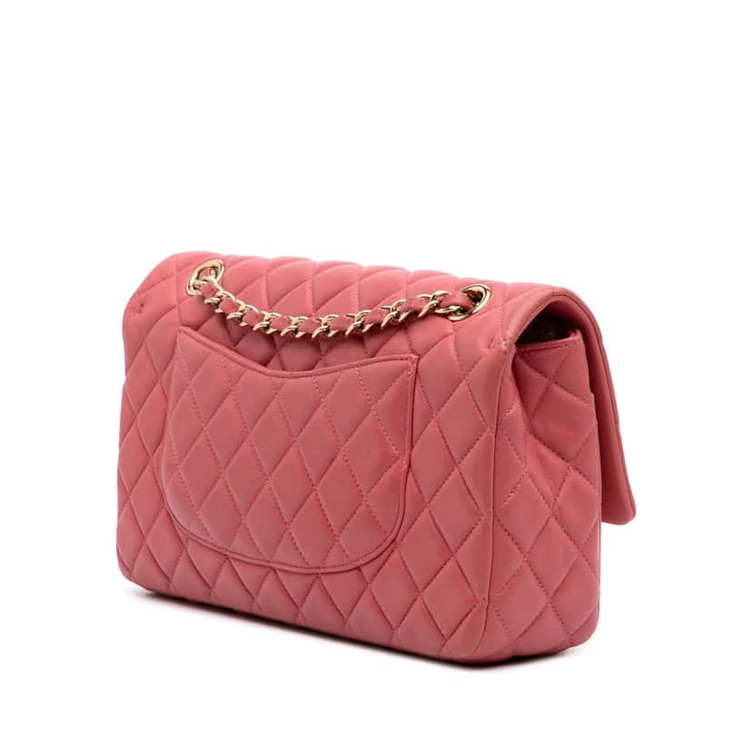 Chanel Medium Classic Lambskin Valentines Heart Charms Single Flap Pink Leather Good condition - Back View