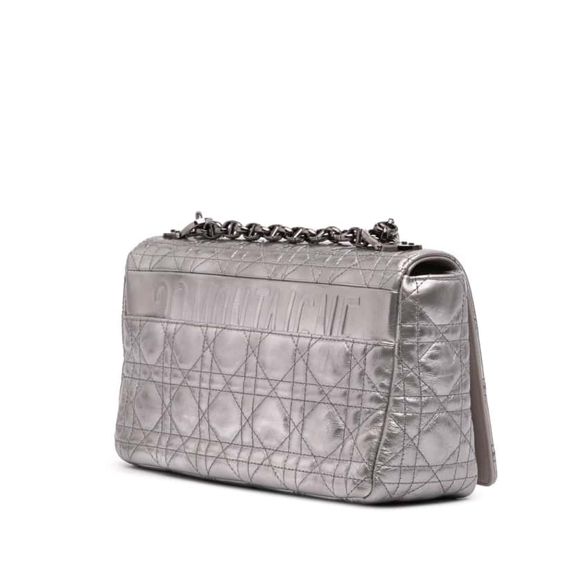 Dior Medium Metallic Calfskin Cannage Supple Caro Bag Silver Leather Good condition - Back View