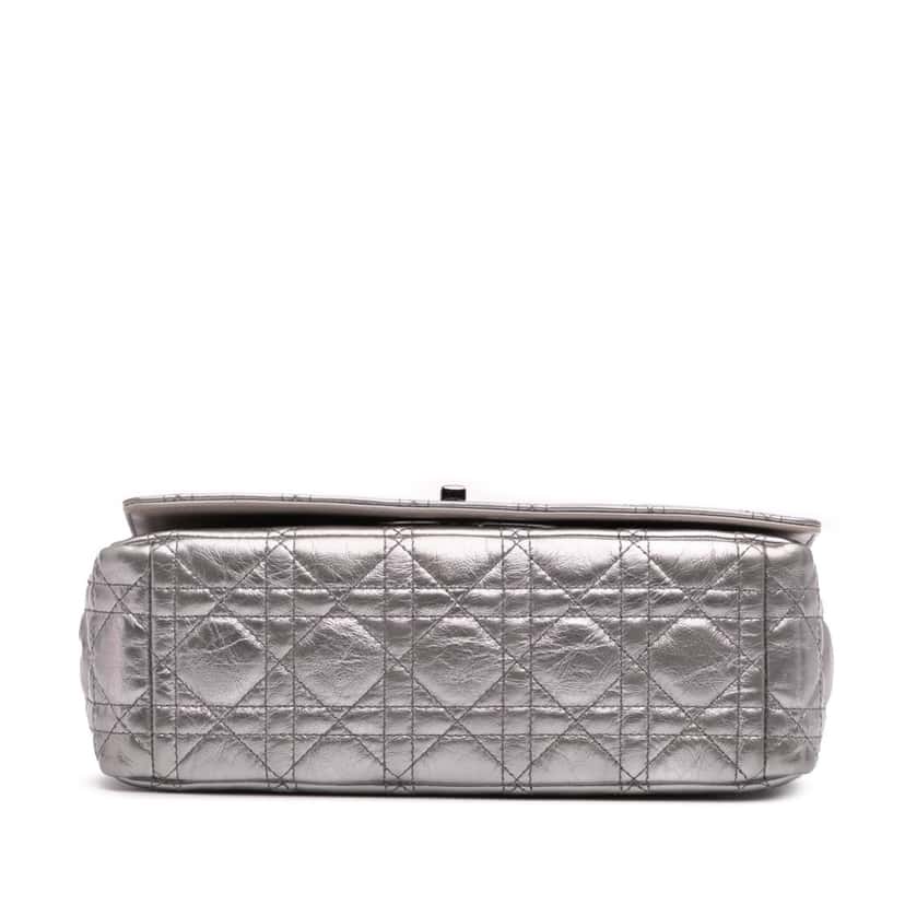 Dior Medium Metallic Calfskin Cannage Supple Caro Bag Silver Leather Good condition - Inside View