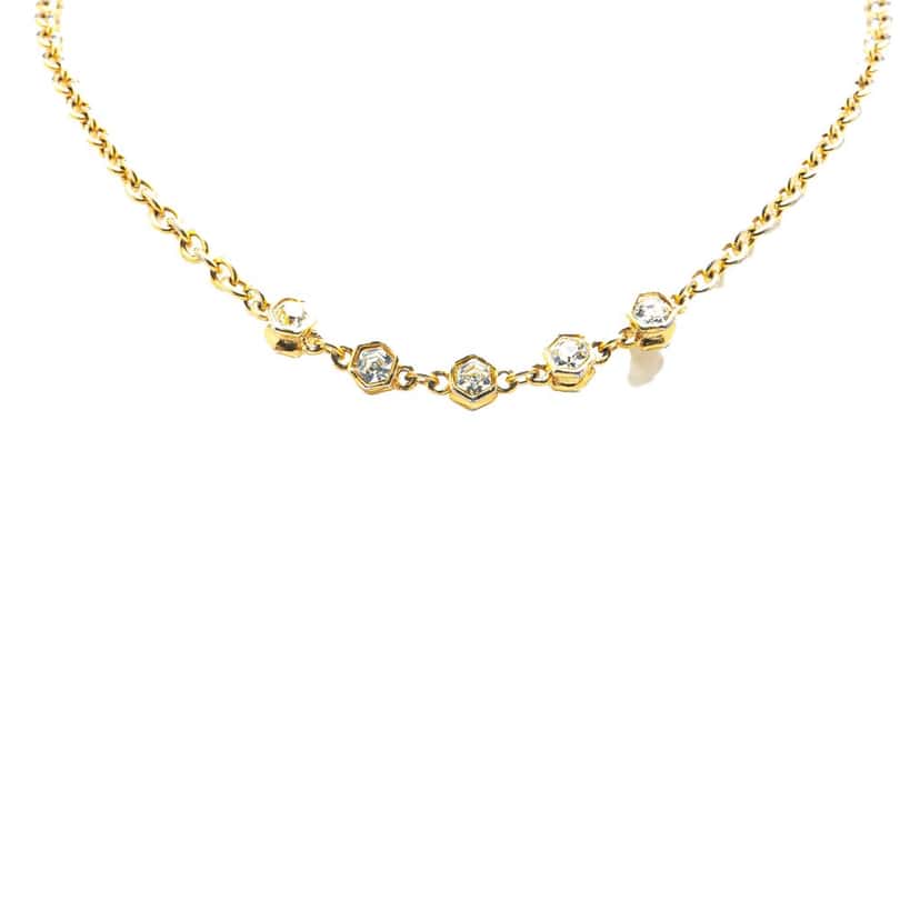 Chanel Gold Plated Rhinestone Chain Necklace Gold Metal Good condition - Front View