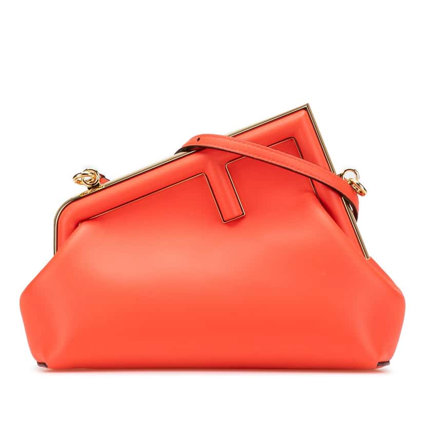 Fendi Small Nappa Fendi First Crossbody Orange Leather Good condition - Front View