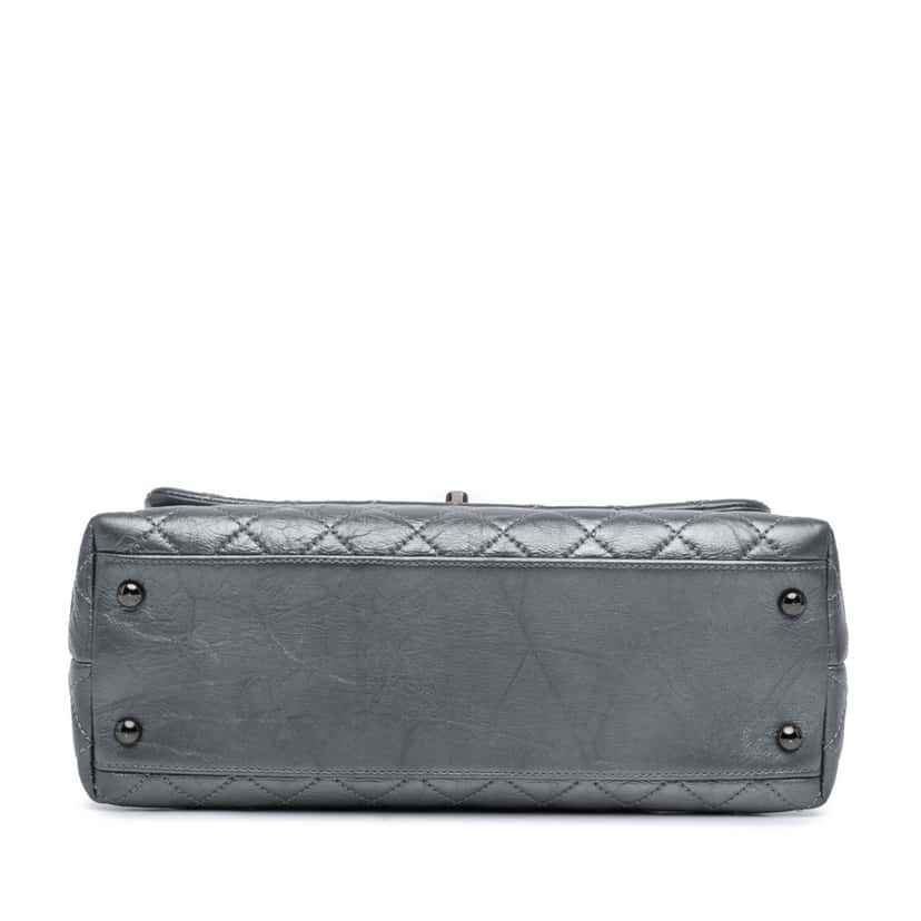 Chanel Small Quilted Aged Calfskin Coco Top Handle Bag Grey Leather Good condition - Inside View