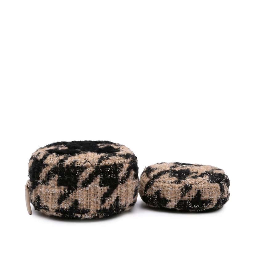 Chanel CC Quilted Tweed and Shearling Round Clutch With Chain Brown Tweed Good condition - Inside View