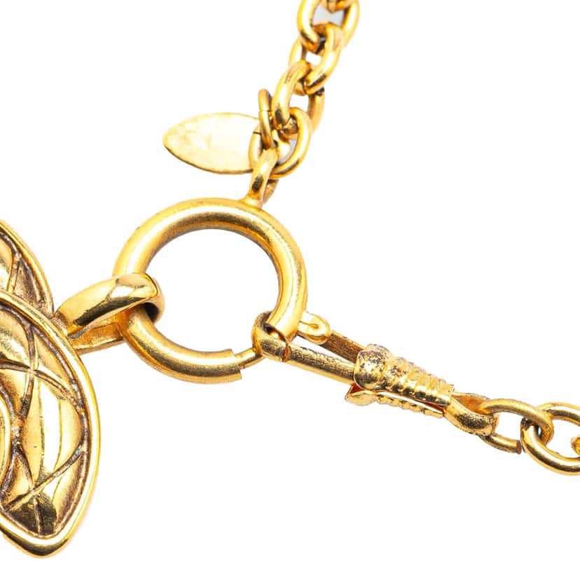 Chanel Gold Plated Quilted CC Pendant Necklace Gold Metal Fair condition - Box View