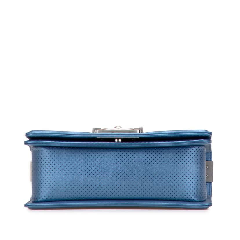 Chanel Small Quilted Perforated Metallic Lambskin Boy Flap Blue Leather Good condition - Inside View