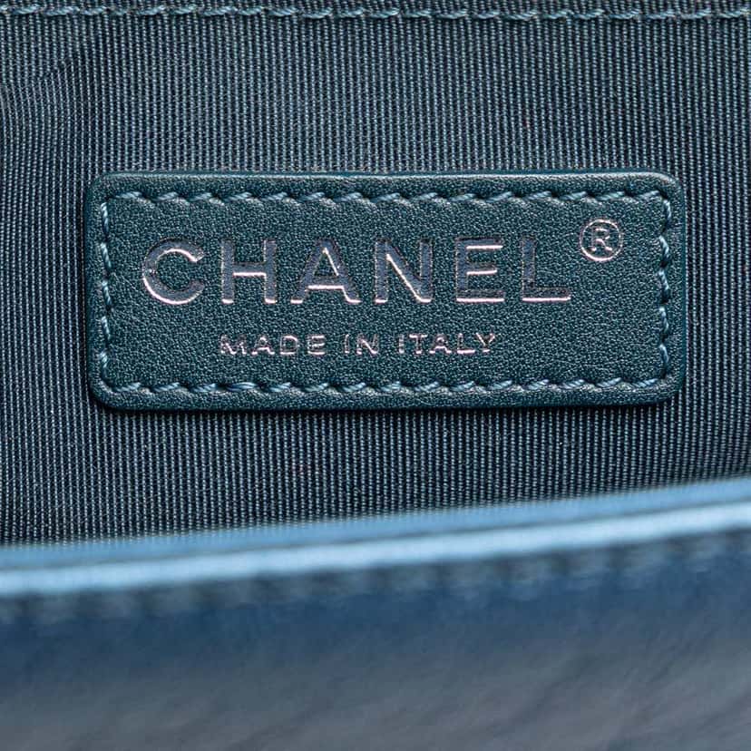 Chanel Small Quilted Perforated Metallic Lambskin Boy Flap Blue Leather Good condition - Box View