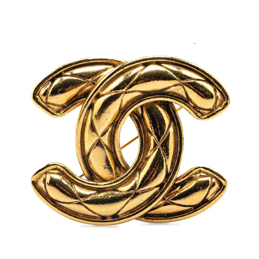 Chanel Gold Plated CC Quilted Brooch Gold Metal Good condition - Front View