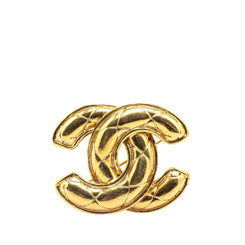 Chanel Gold Plated CC Quilted Brooch Gold Metal Good condition - Front View