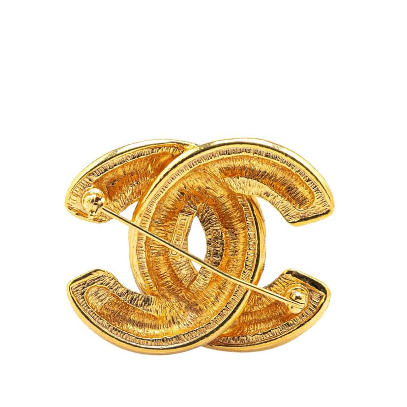 Chanel Gold Plated CC Quilted Brooch Gold Metal Good condition - Back View