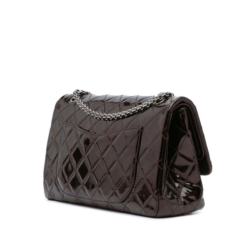 Chanel Reissue 2.55 Quilted Patent Double Flap 227 Brown Leather Good condition - Back View