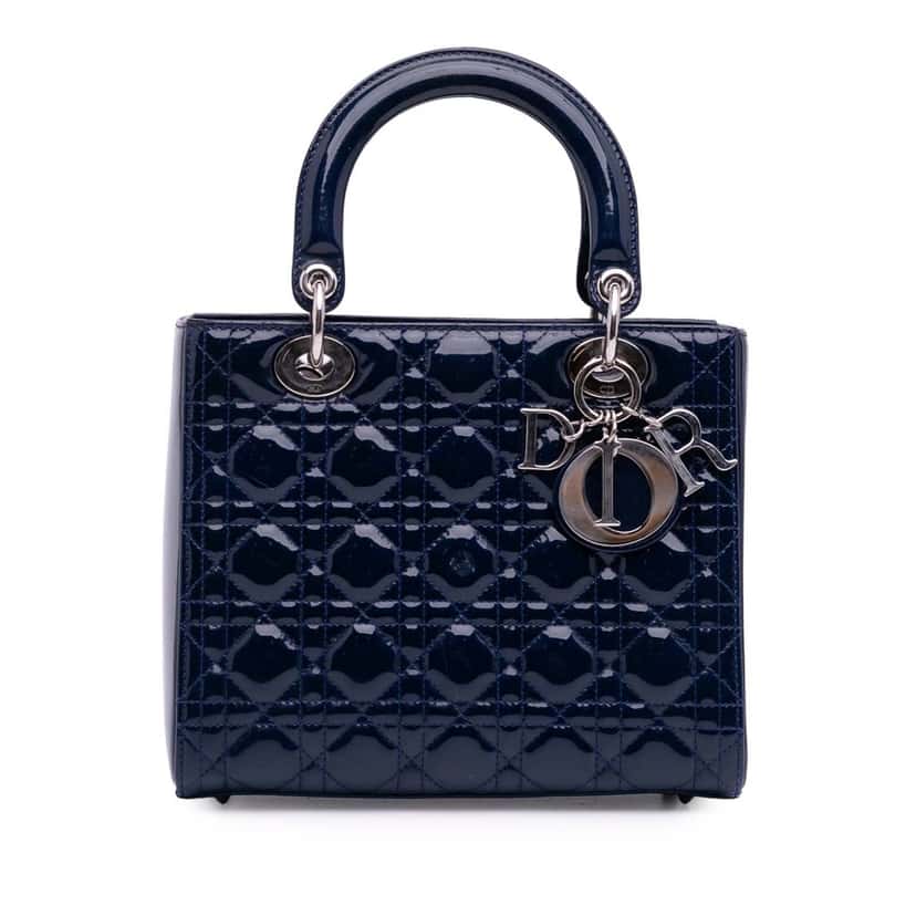 Dior Medium Patent Cannage Lady Dior Blue Leather Good condition - Front View