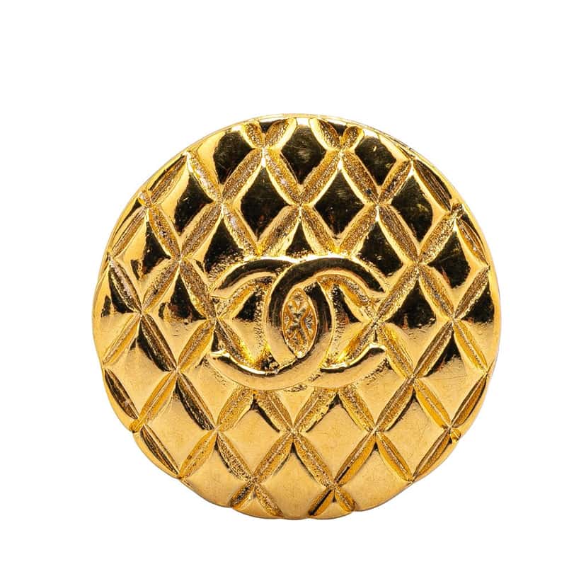 Chanel Gold Plated CC Quilted Round Brooch Gold Metal Good condition - Front View