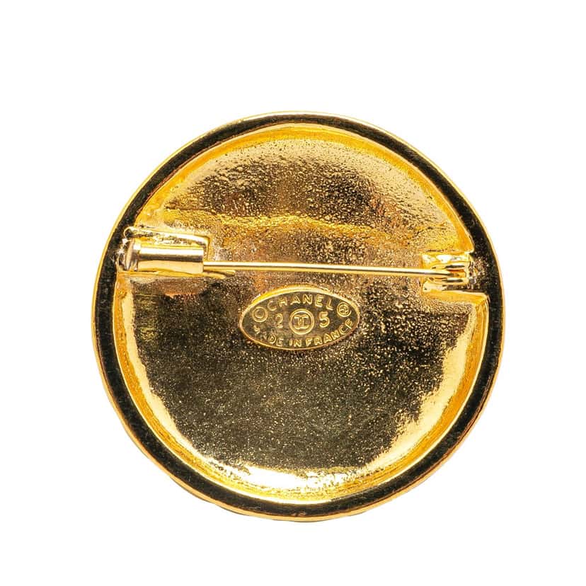 Chanel Gold Plated CC Quilted Round Brooch Gold Metal Good condition - Back View