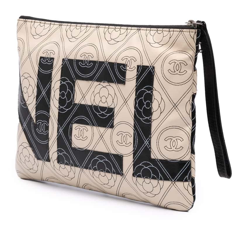 Chanel Coated Canvas Camellia Logo Wristlet Clutch Black Canvas Good condition - Back View